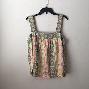 Anthropologie Green and Yellow Patterned Tank Top